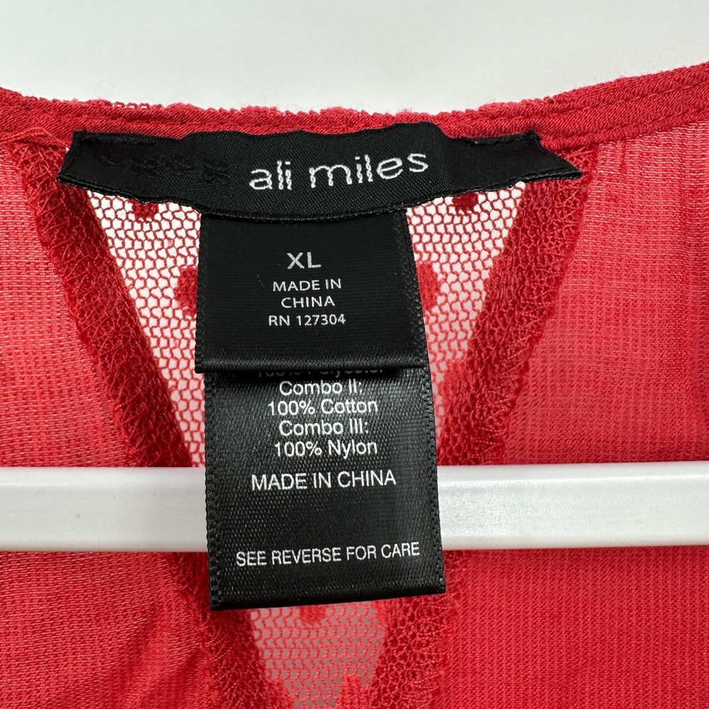 Ali Miles Women's XL Boho Red Tunic Top Crochet Lace‎ Flowy Peasant Blouse - Picture 3 of 8